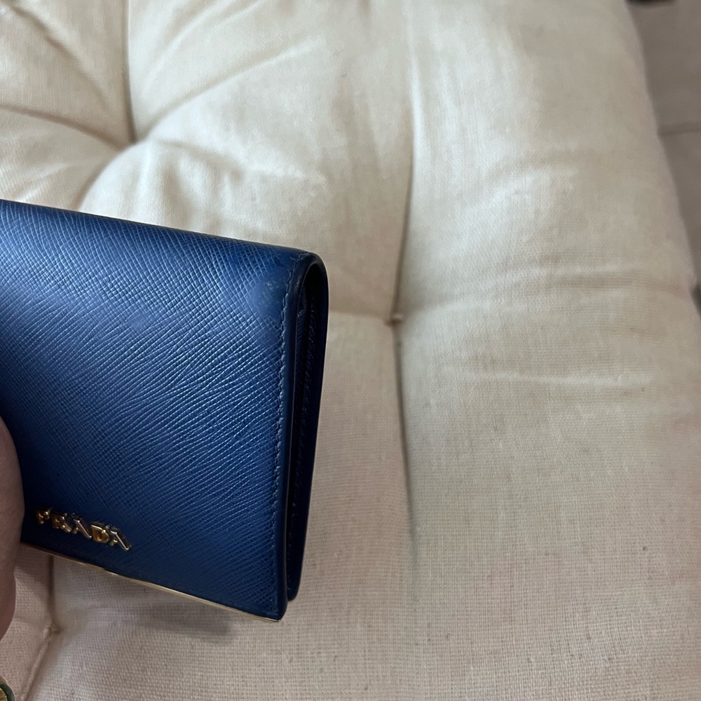 Prada Navy Blue Saffiano Leather Card Wallet with Gold Hardware - Picture 7 of 10